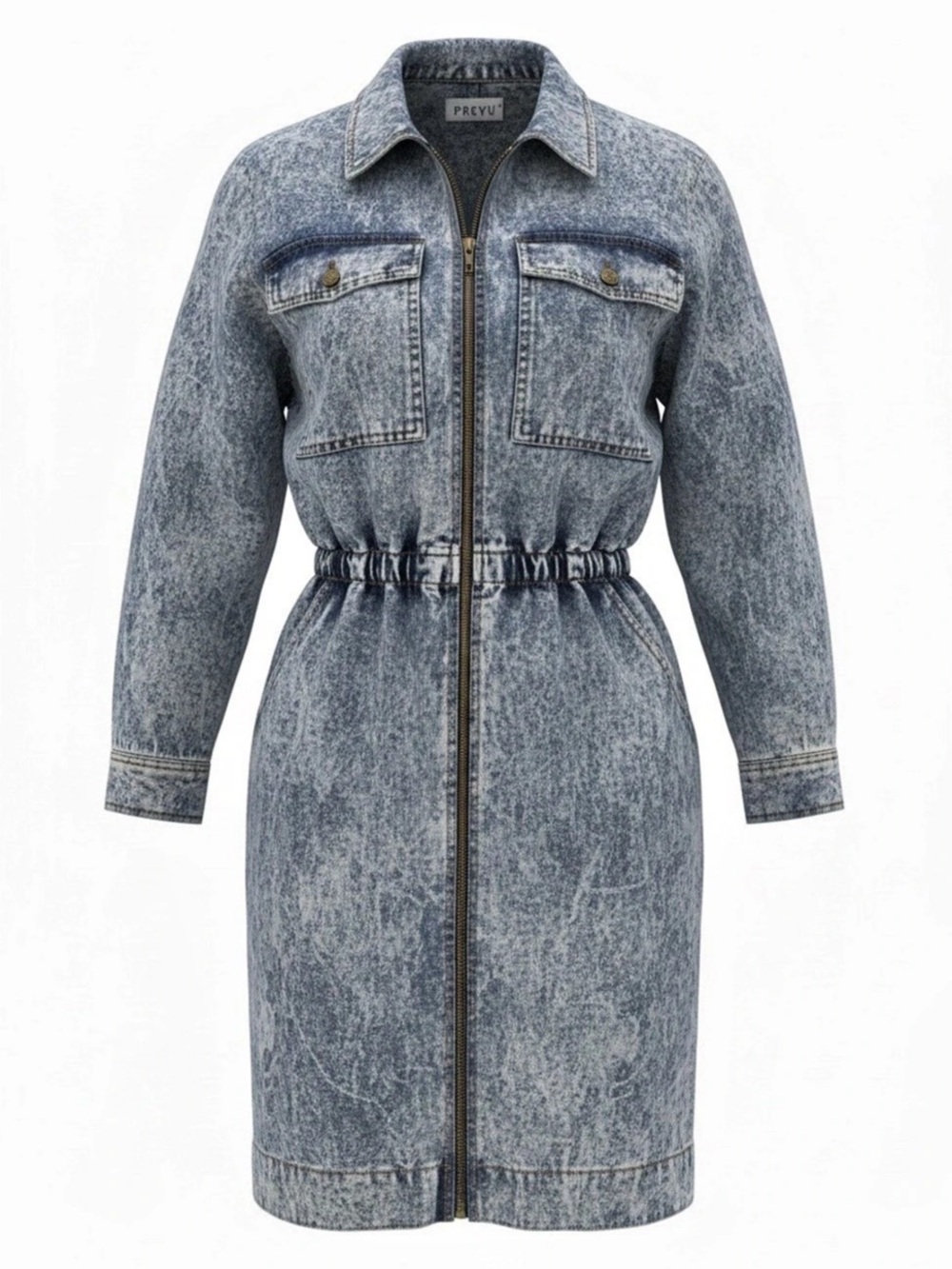 Vintage 80s PASHU Acid Wash Denim Zip Midi Dress Made in Canada